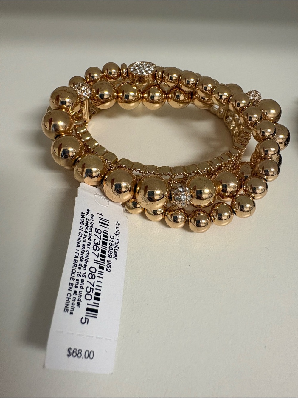 Lilly Pulitzer Gold Beaded Stretch Bracelet with Crystal Accents
